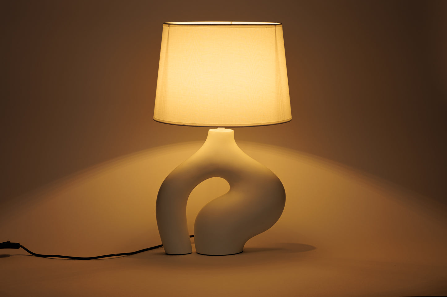 LUH® Noor Sculpturale Tafellamp in Mat Wit met Stoffen Kap