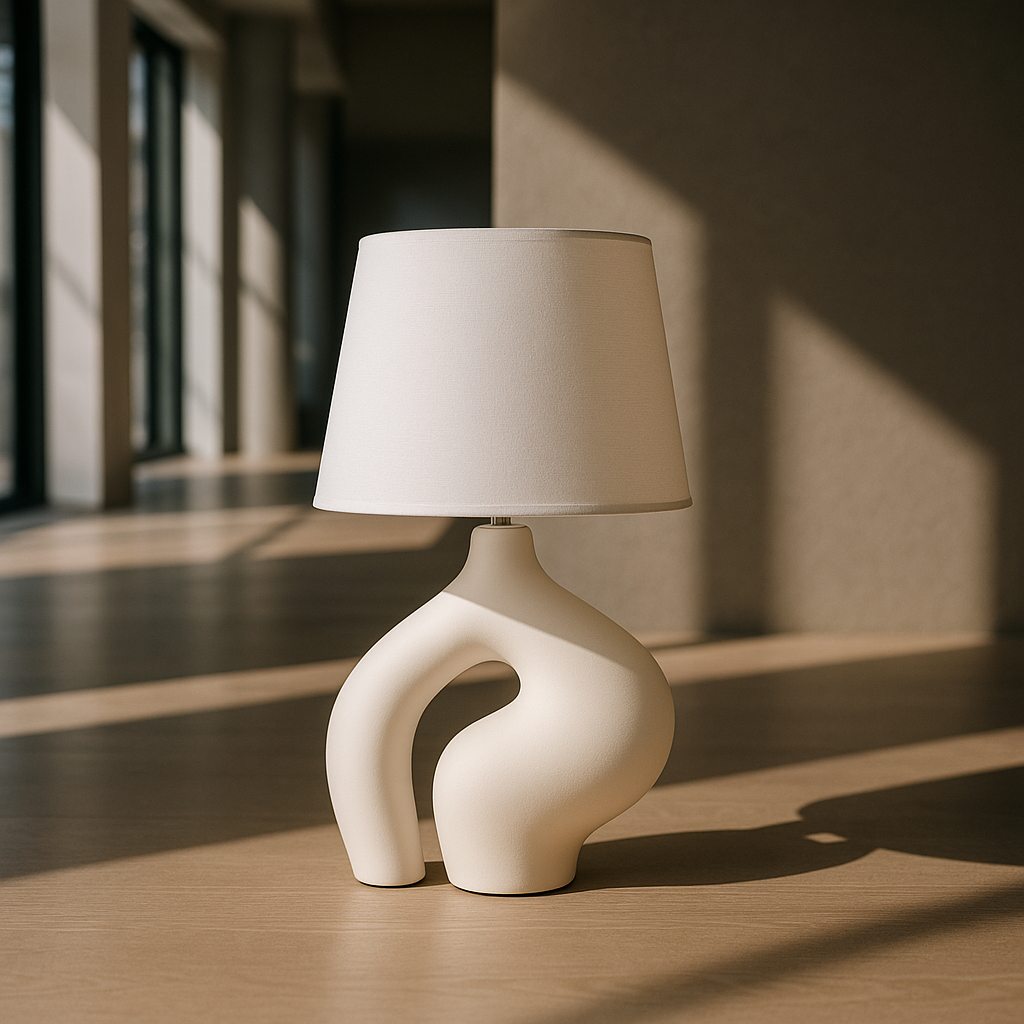 LUH® Noor Sculpturale Tafellamp in Mat Wit met Stoffen Kap