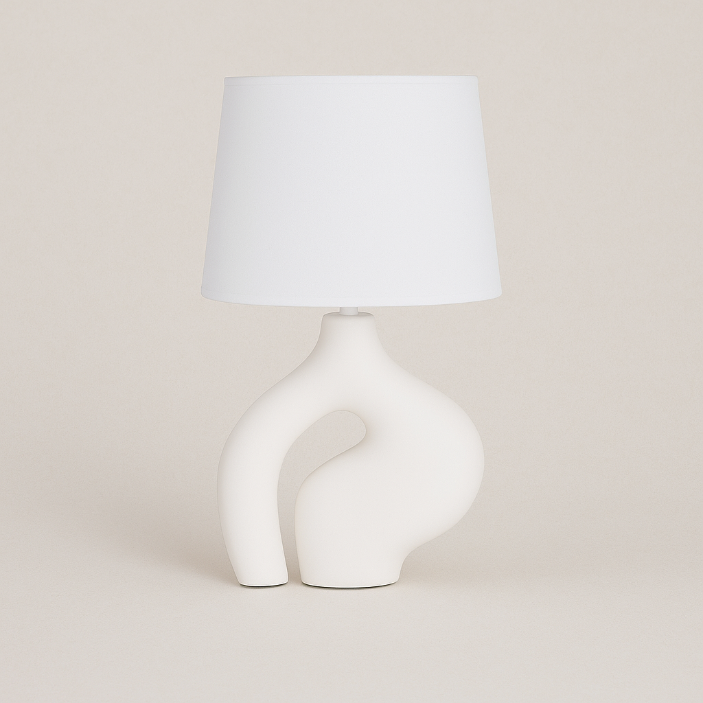 LUH® Noor Sculpturale Tafellamp in Mat Wit met Stoffen Kap