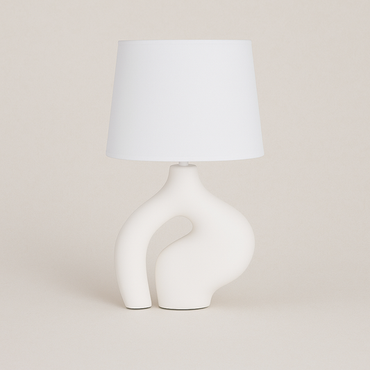 LUH® Noor Sculpturale Tafellamp in Mat Wit met Stoffen Kap